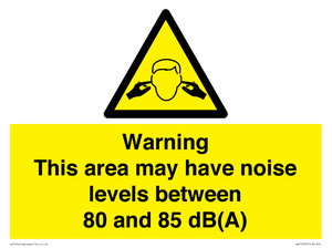 Warning Noise Levels in this area between 80 and 85 dB